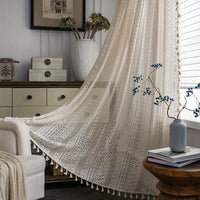 Boho Tassel Lace Curtain - Geometric Pattern Window Drapes