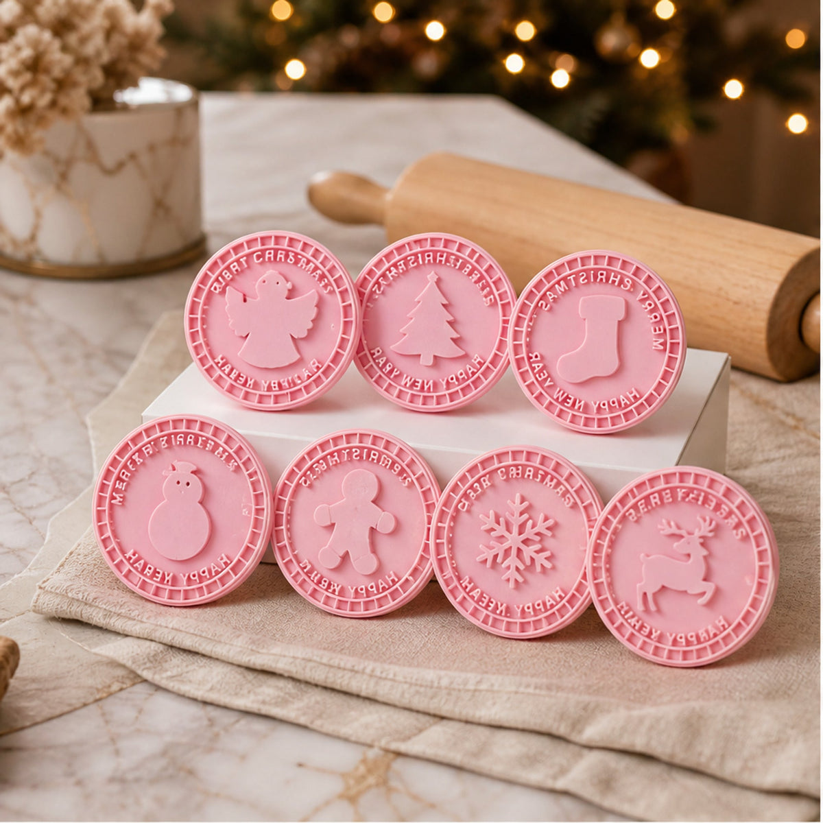 Christmas Cookie Stamp Set - 3D Embossing Press for Bakery-Style Cookies with 9 Festive Designs