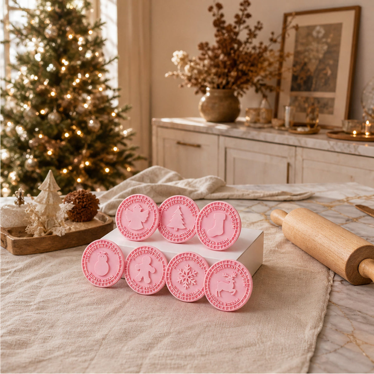 Christmas Cookie Stamp Set - 3D Embossing Press for Bakery-Style Cookies with 9 Festive Designs