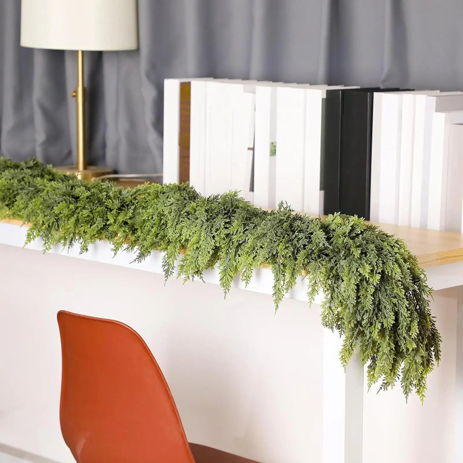Christmas Garland Green Cypress Branches Winter Pattern Accent