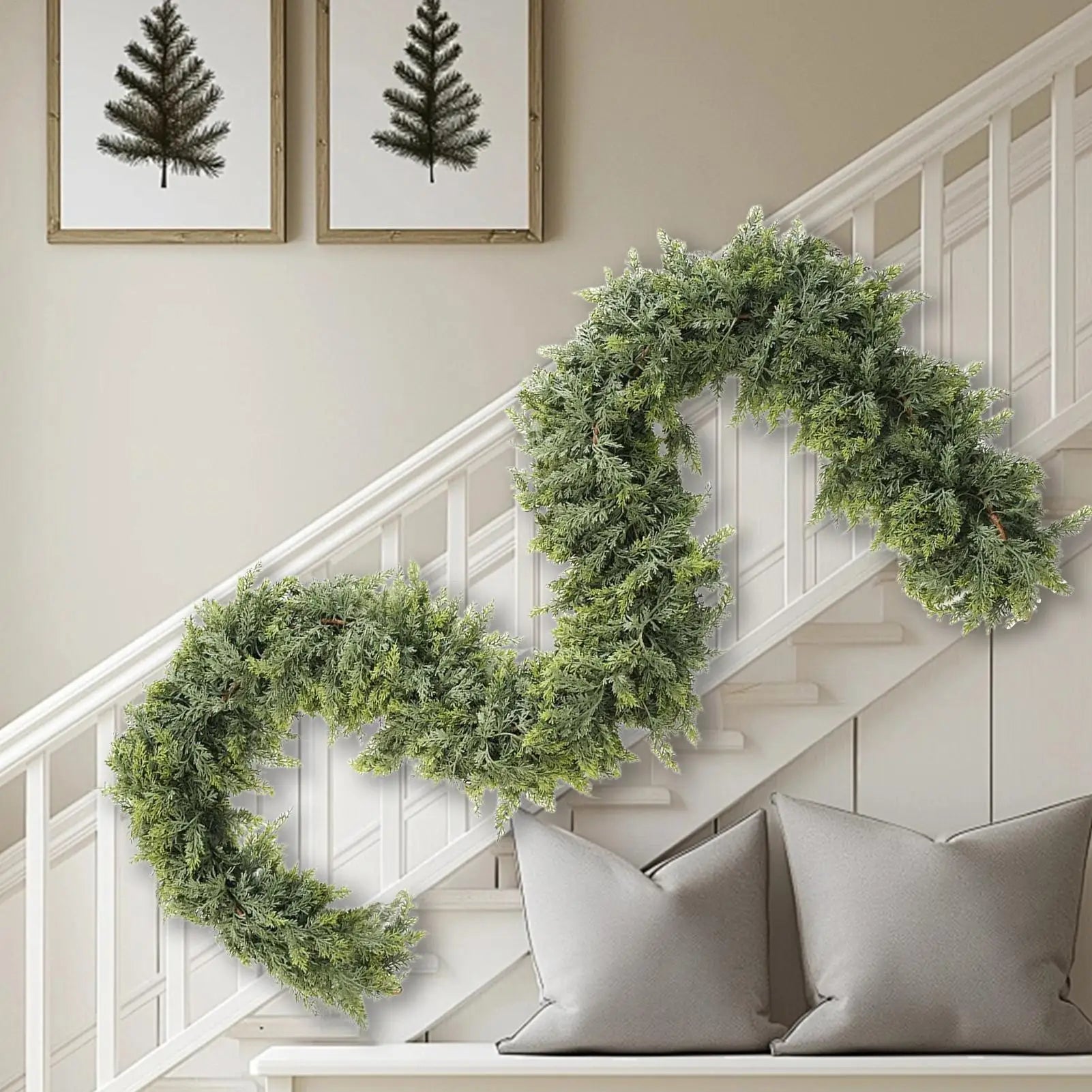 Christmas Garland Green Cypress Branches Winter Pattern Accent