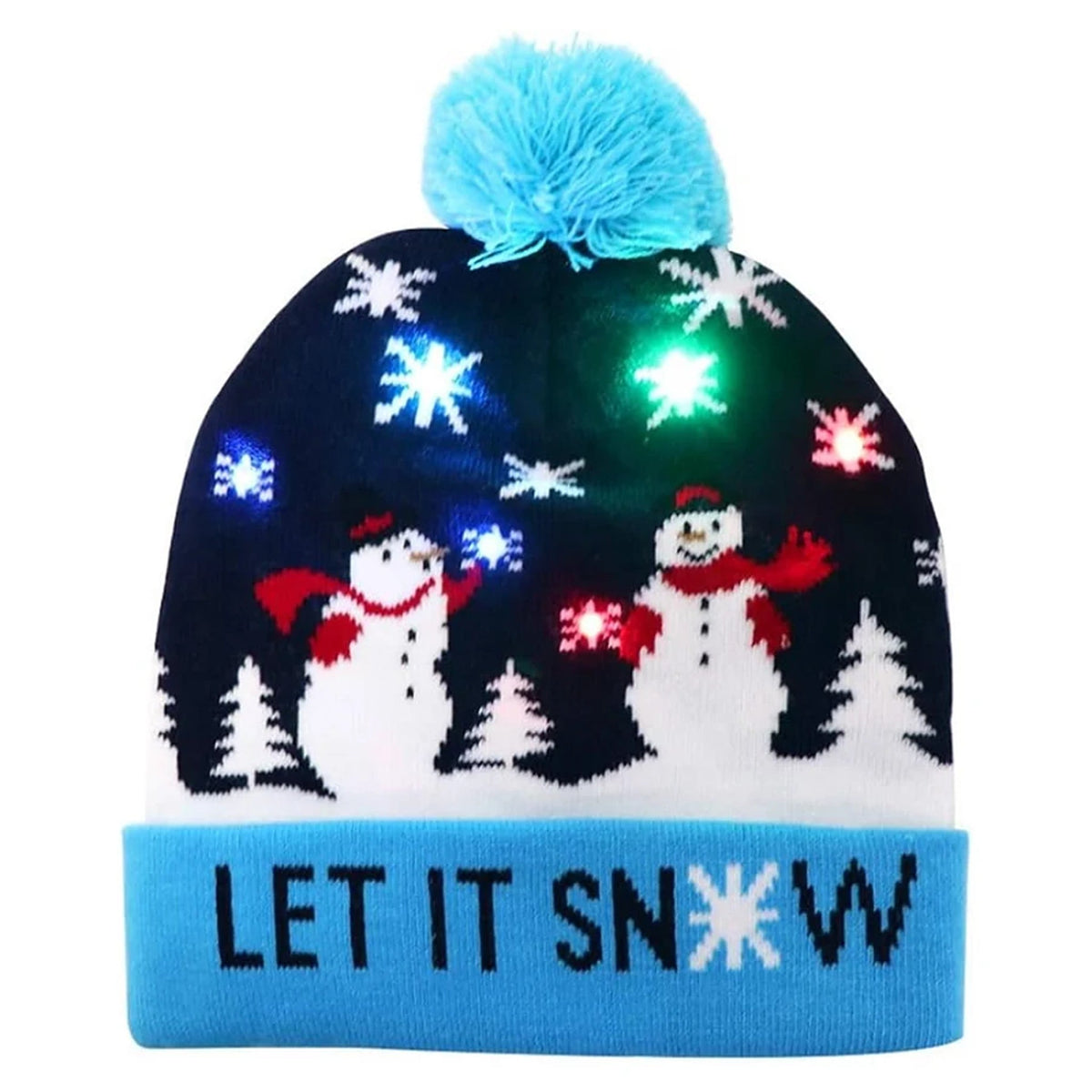 Christmas Hat with Lights - Knitted LED Beanie with Pom-Pom