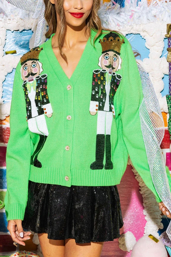 Christmas Nutcracker Sequin Casual Cardigan