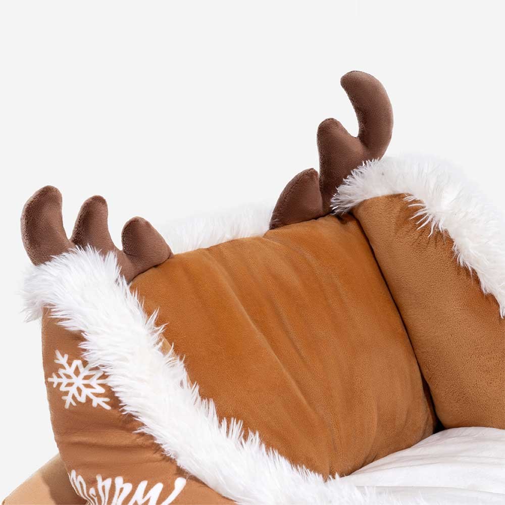 Christmas Sleigh Dog Bed with Plush Crystal Velvet and Non-Slip Bottom