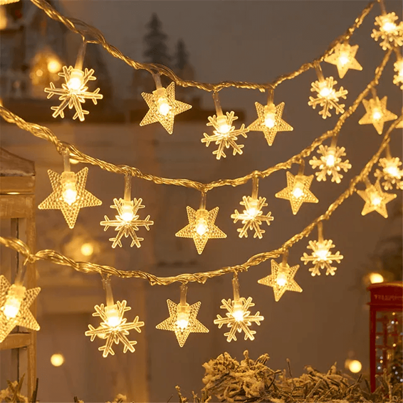Christmas-Themed LED String Lights, Christmas Fairy Lights - Snowflakes, Reindeer, Star, Christmas Tree