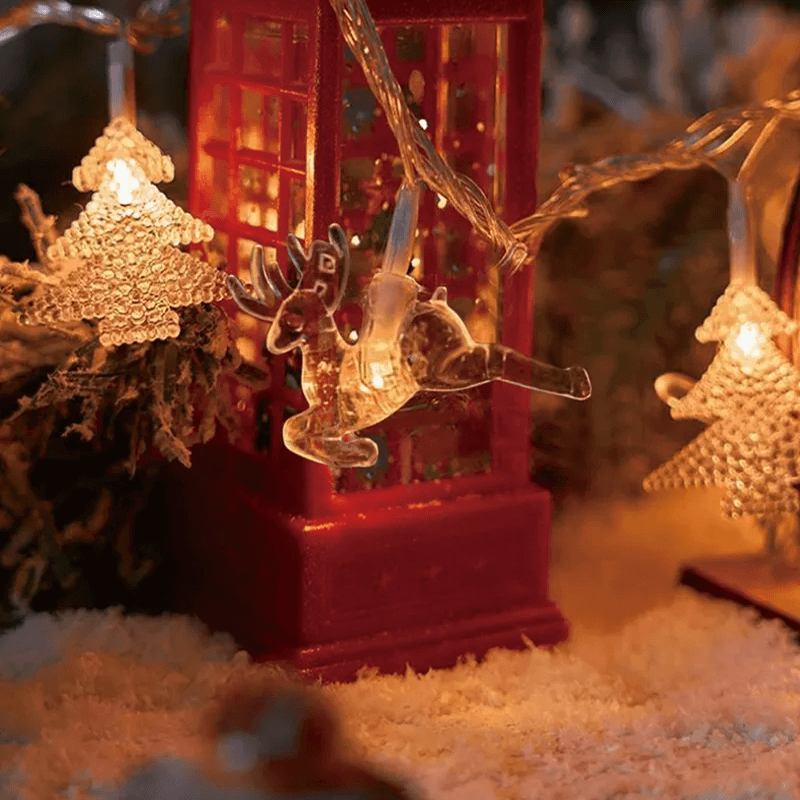 Christmas-Themed LED String Lights, Christmas Fairy Lights - Snowflakes, Reindeer, Star, Christmas Tree