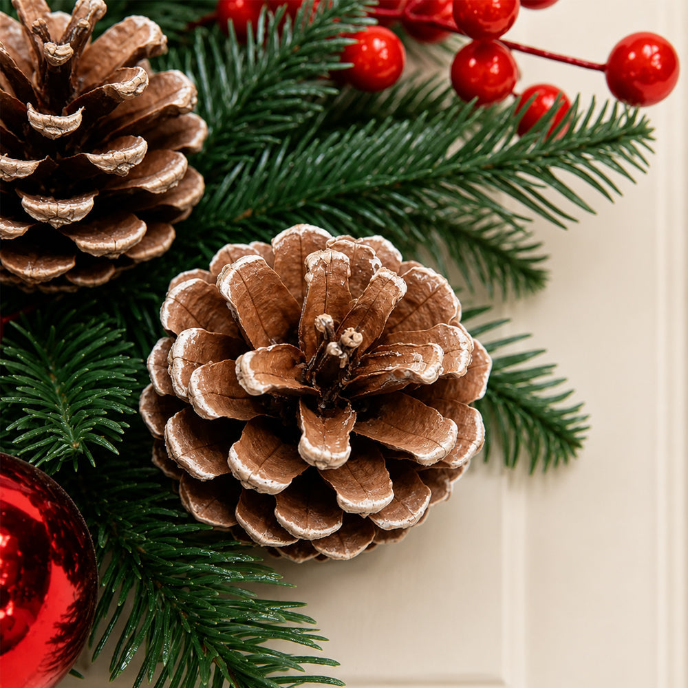 Christmas Wreath with Red Baubles, Berries and Pine Cones