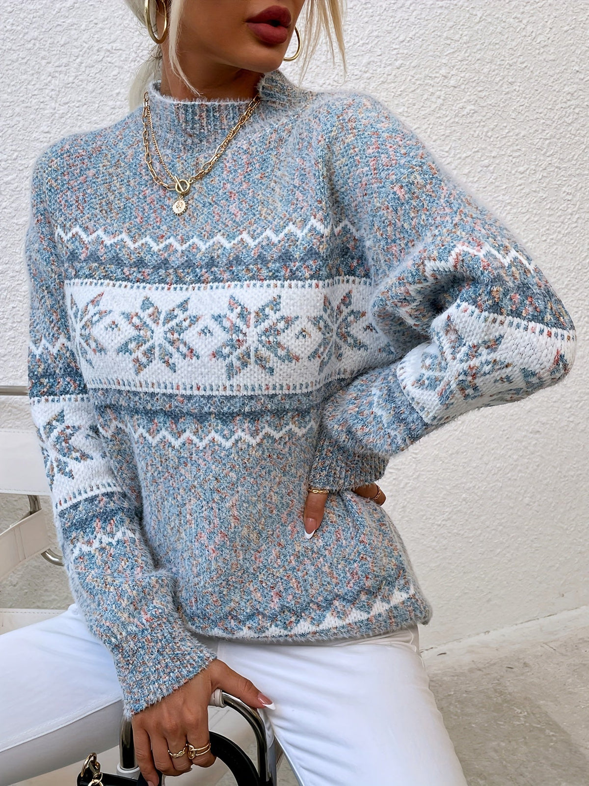 Cozy Snowflake Mock-Neck Sweater
