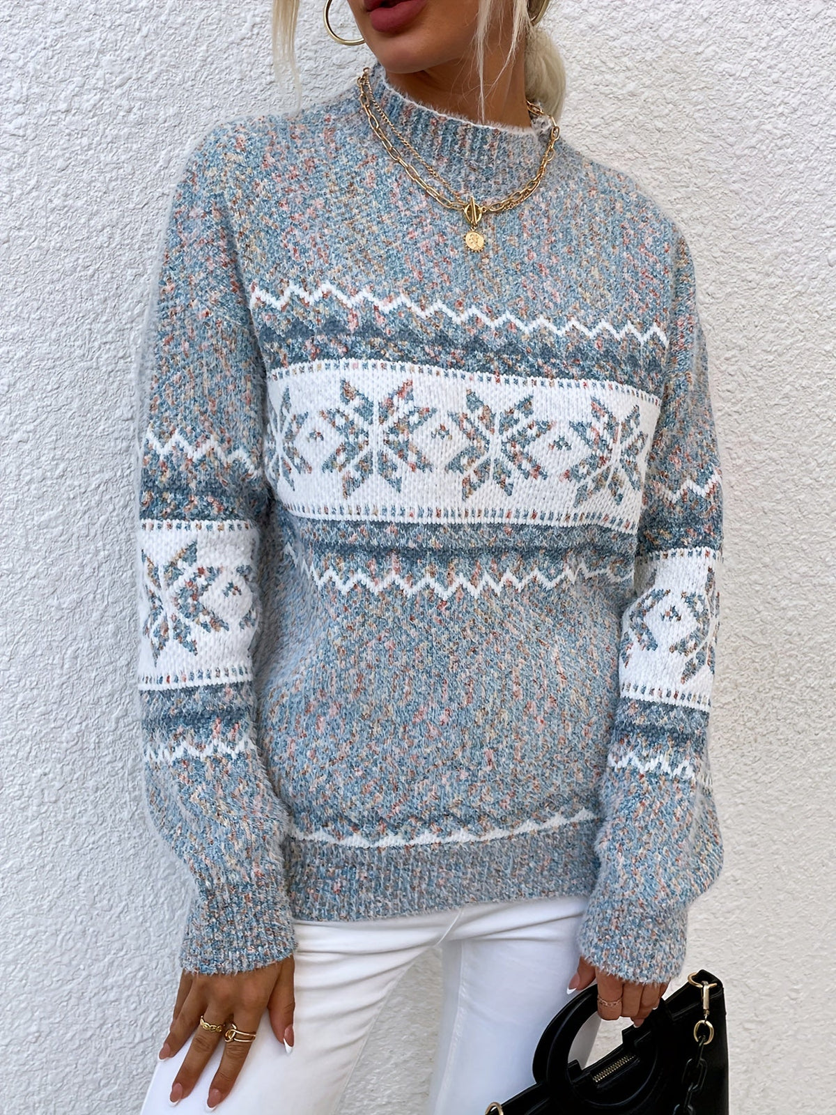 Cozy Snowflake Mock-Neck Sweater