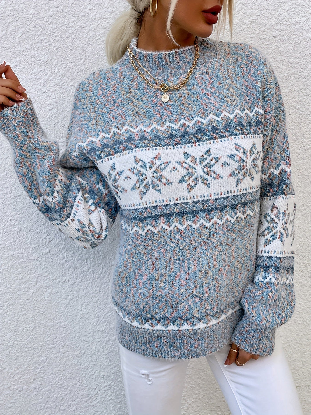 Cozy Snowflake Mock-Neck Sweater