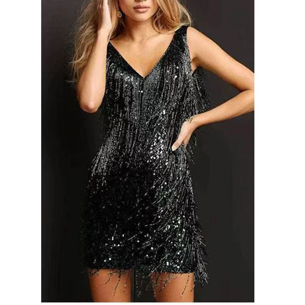 Dazzling Sequin Dress with Fringes – Celina
