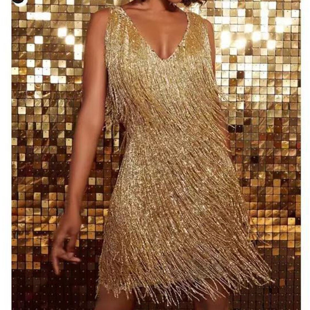 Dazzling Sequin Dress with Fringes – Celina