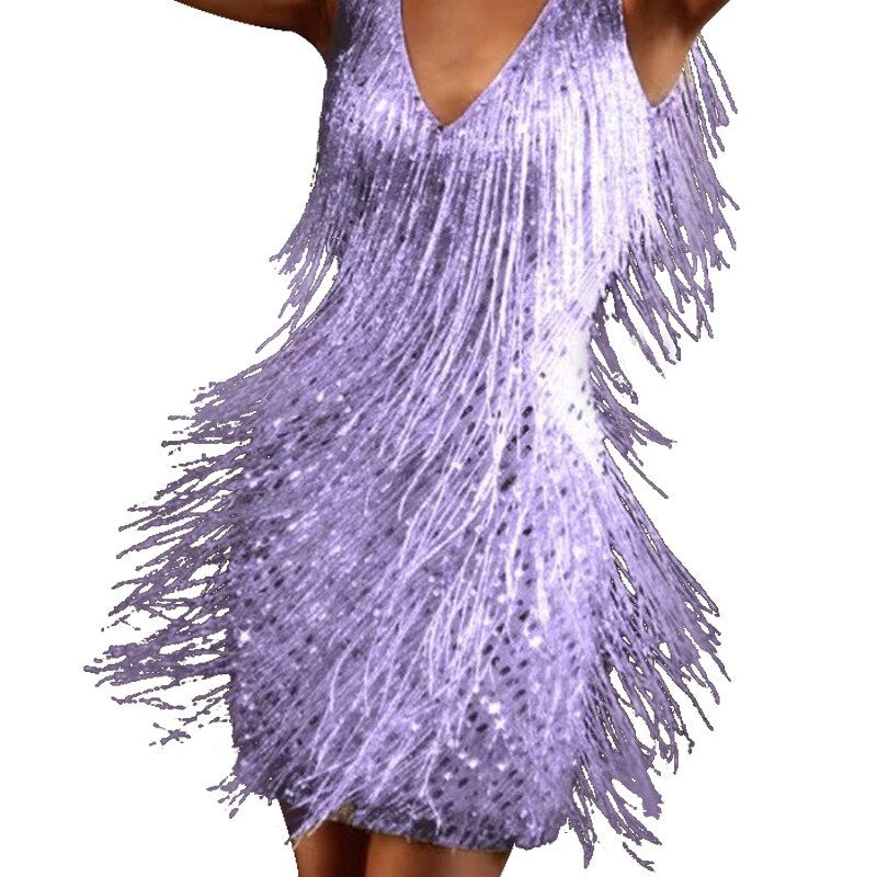 Dazzling Sequin Dress with Fringes – Celina
