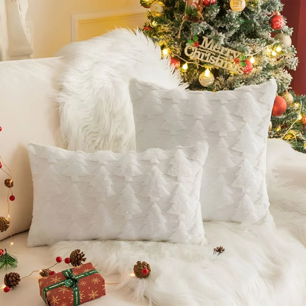 Decorative Plush Cushion Cover with Textured Christmas Tree Pattern
