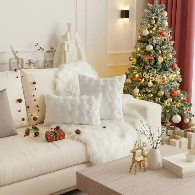 Decorative Plush Cushion Cover with Textured Christmas Tree Pattern