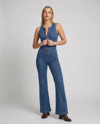 Wearclo | Retro Heart Cutout Denim Jumpsuit