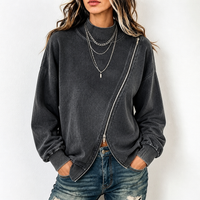 Diagonal Zip Drop-Shoulder Sweatshirt Jacket