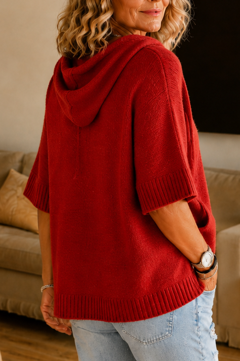 Distressed Open-Knit Drawstring Hoodie