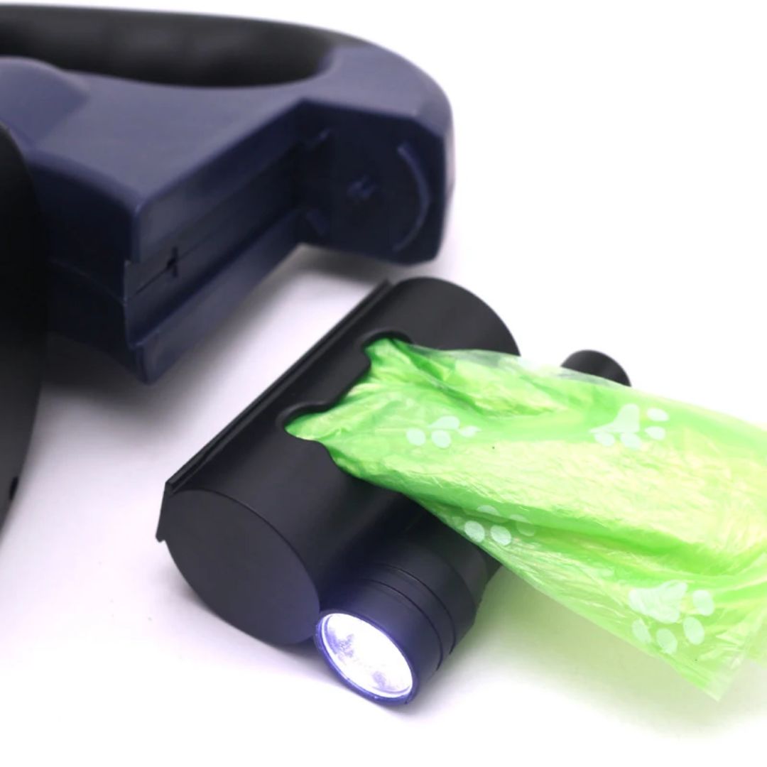 Double Dog Leash with Flashlight and Waste Bag Holder