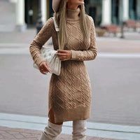 Wearclo | Warm Cable Knit Midi Sweater Dress