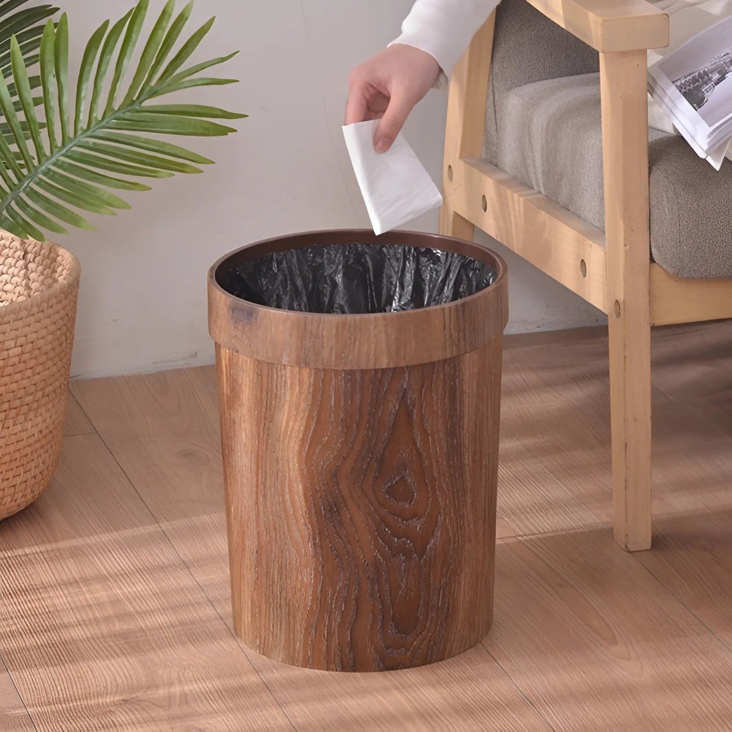 Elegant Wooden Wastebasket