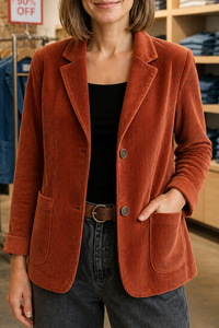 Fine Corduroy-Look Structured-Shoulder Jacket