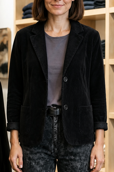 Fine Corduroy-Look Structured-Shoulder Jacket