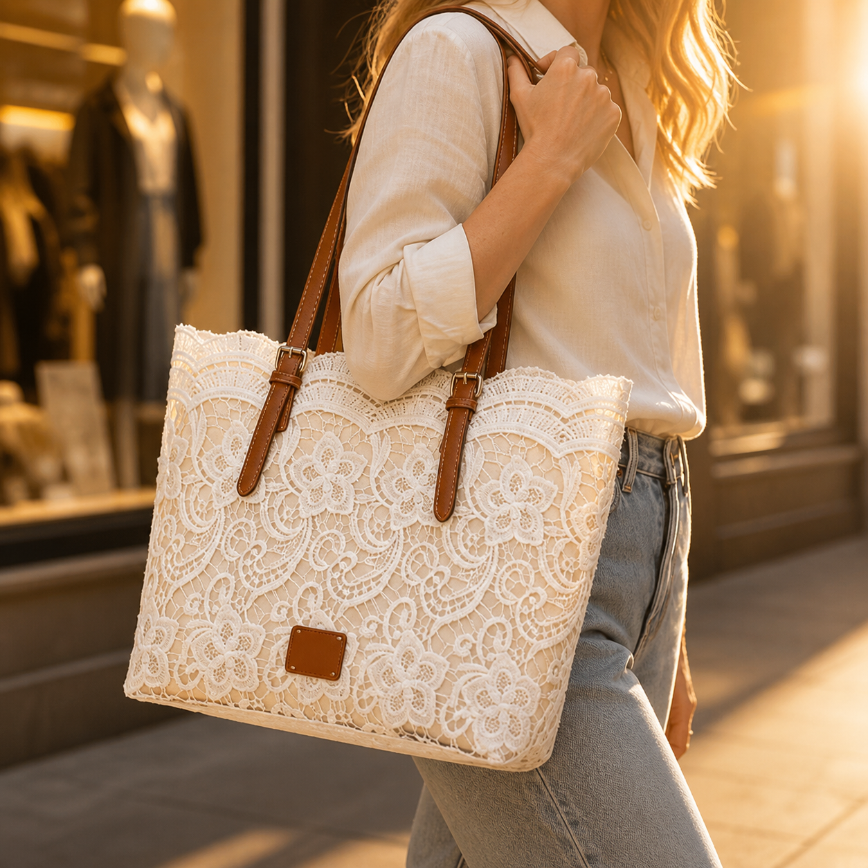 Floral Lace Shoulder Tote