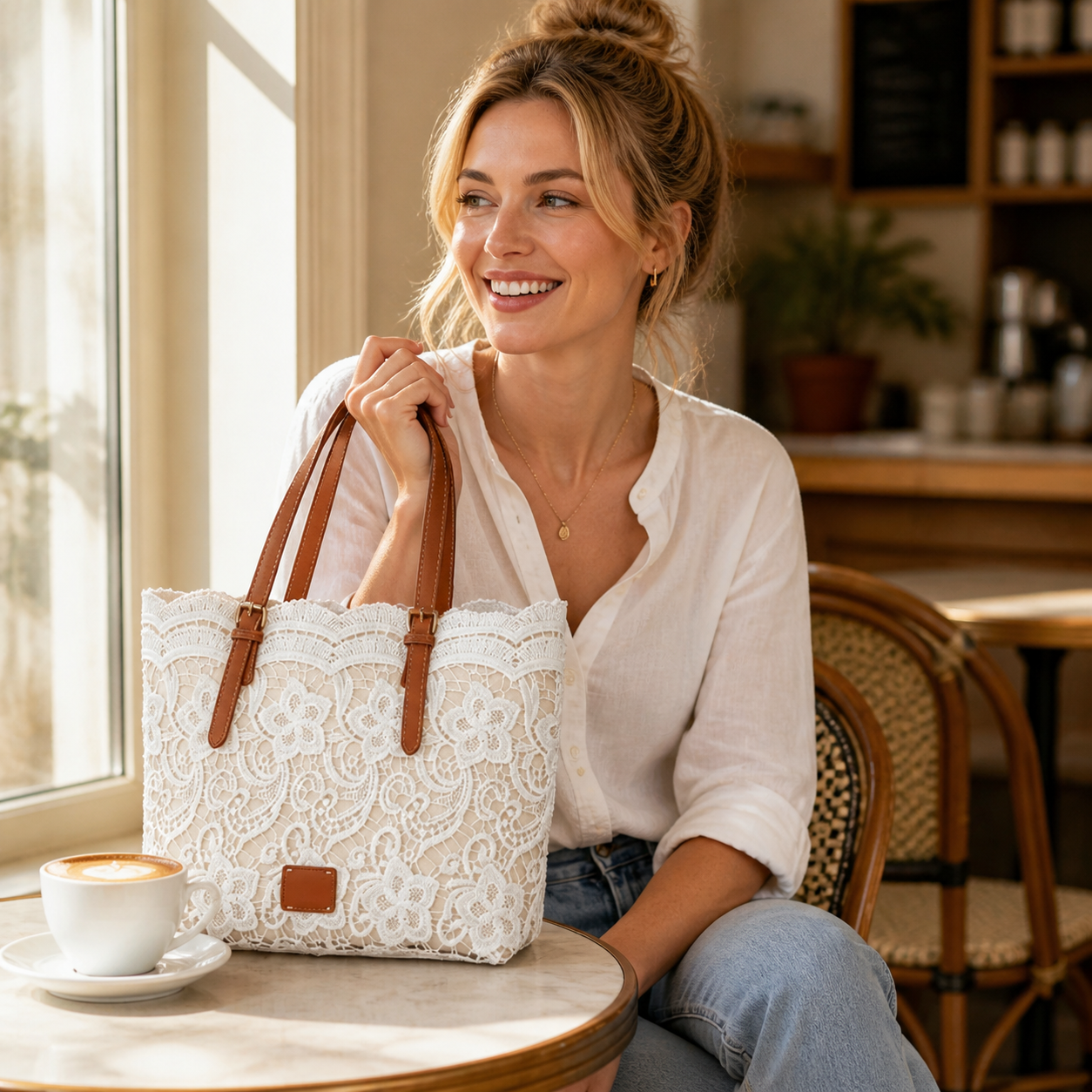 Floral Lace Shoulder Tote