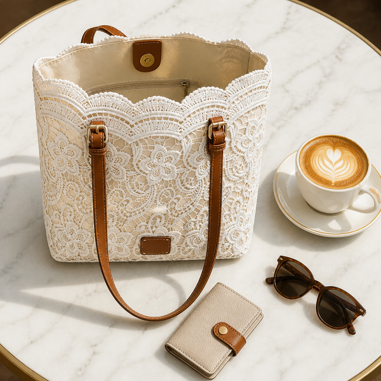 Floral Lace Shoulder Tote