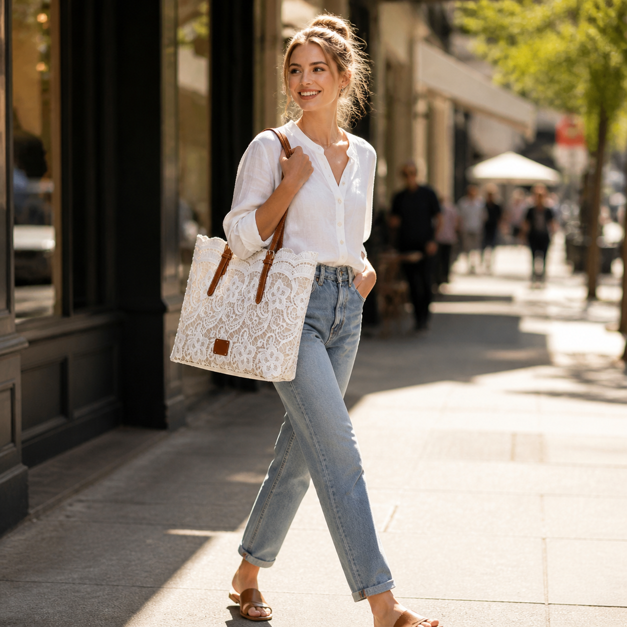 Floral Lace Shoulder Tote