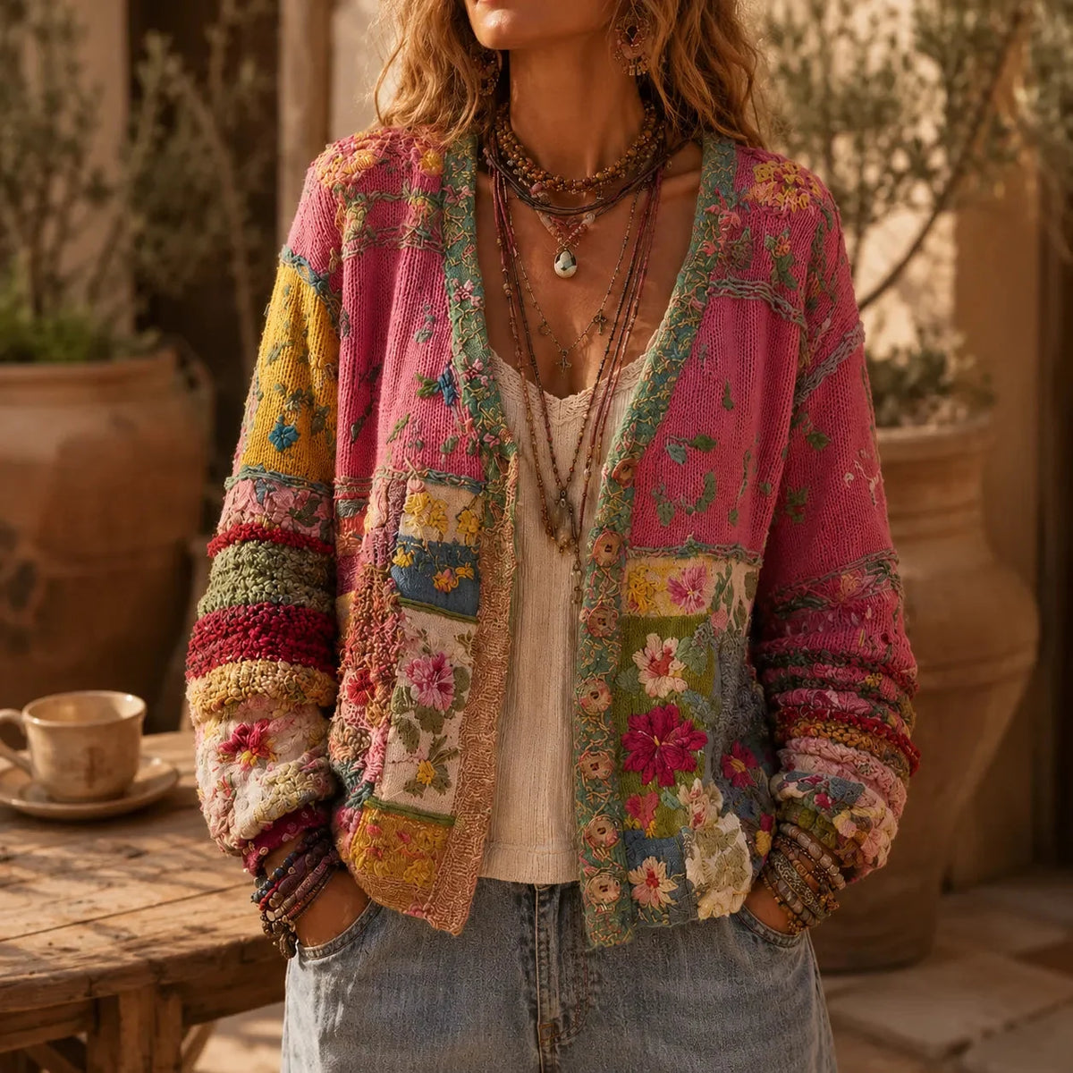 Floral Patchwork Boho Cardigan