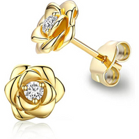 Gold Birthstone Flower Stud Earrings