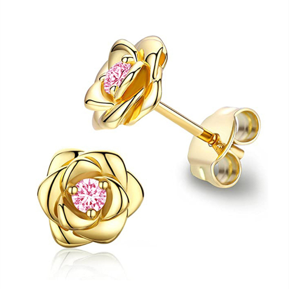 Gold Birthstone Flower Stud Earrings