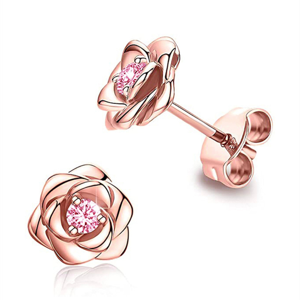 Gold Birthstone Flower Stud Earrings