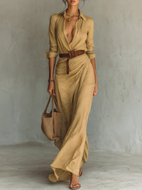 Greta | Women's V-Neck Shirt Maxi Dress