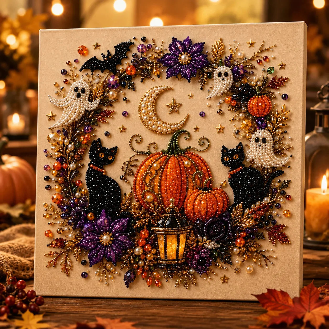 Halloween Faux Pearl Bead Craft Kit - Cozy DIY Wall Art