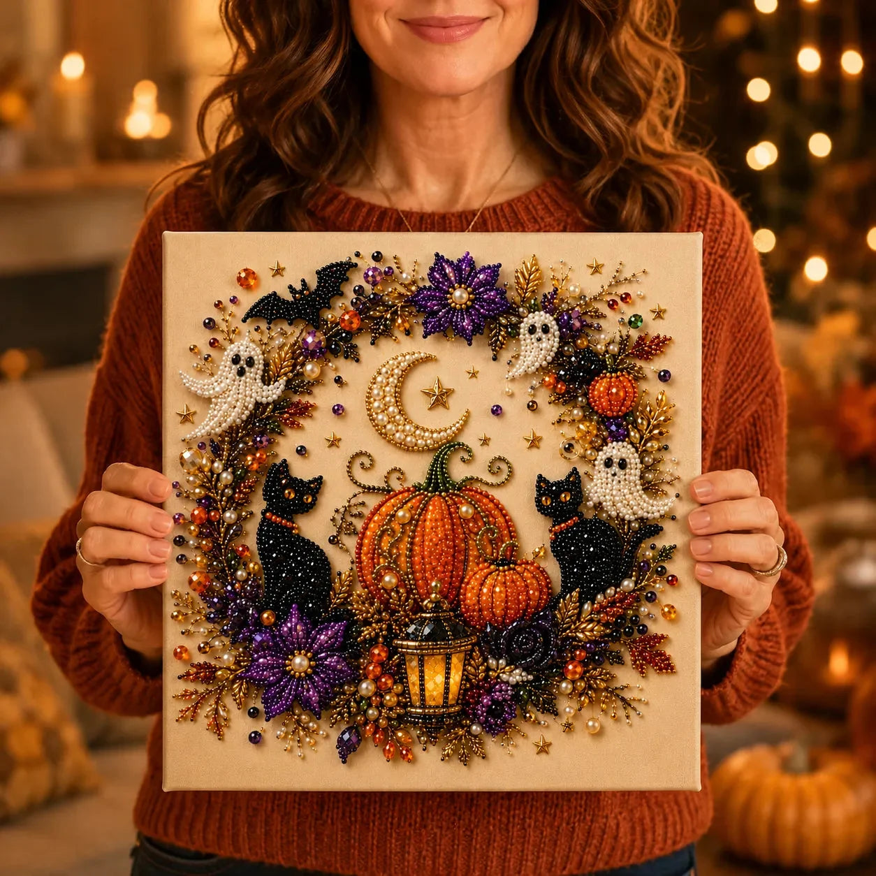 Halloween Faux Pearl Bead Craft Kit - Cozy DIY Wall Art