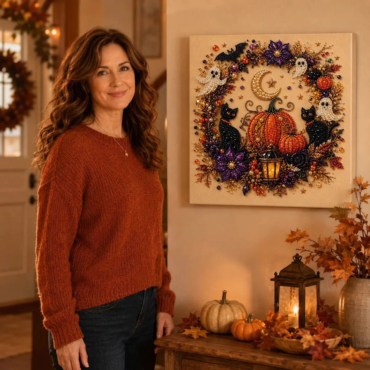 Halloween Faux Pearl Bead Craft Kit - Cozy DIY Wall Art