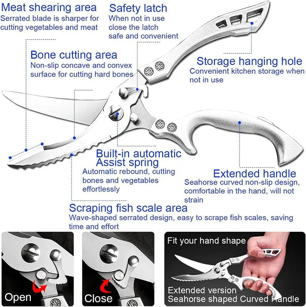 Heavy-Duty Stainless Steel Poultry Shears – Cuts Bone, Meat & Fish