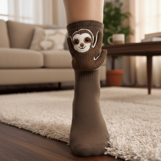 HUGFOOT – Cozy House Socks with Cute 3D Animal Accent & Secure Non-Slip Sole