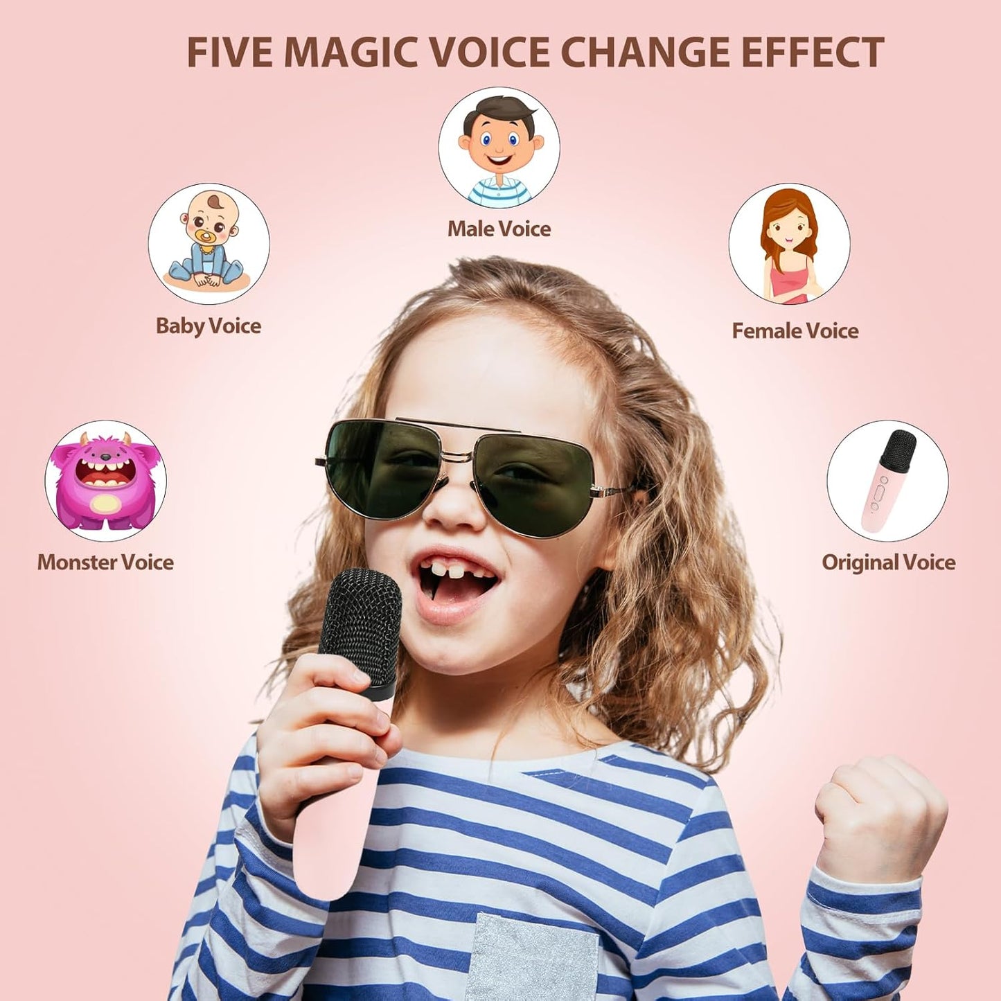 Kids Portable Mini Karaoke Machine with Wireless Microphones & LED Lights