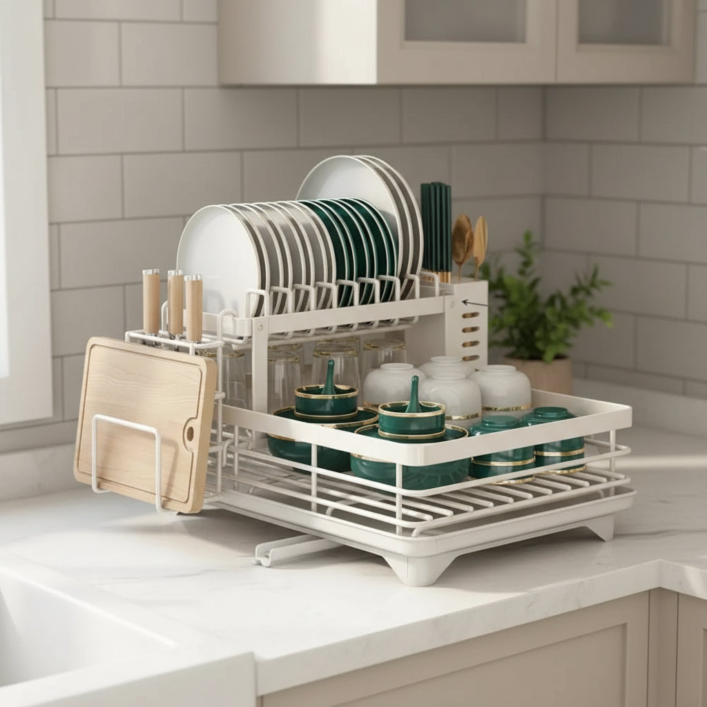 KITCHENFORM – Foldable stainless steel dish rack, space-saving design for modern kitchens