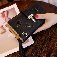 Leather Wallet with Golden Leaves