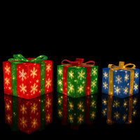LED Light-Up Gift Boxes, Multicoloured - Set of 3 - Red, Green & Blue