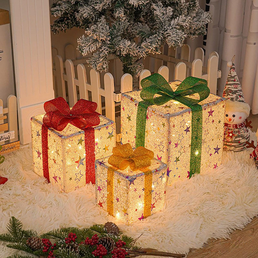 LED Lighted Christmas Gift Box Set Holiday Yard Decoration