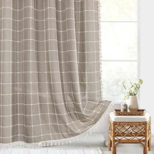 LINENCOVE – Bohemian linen shower curtain with tassels & waterproof design