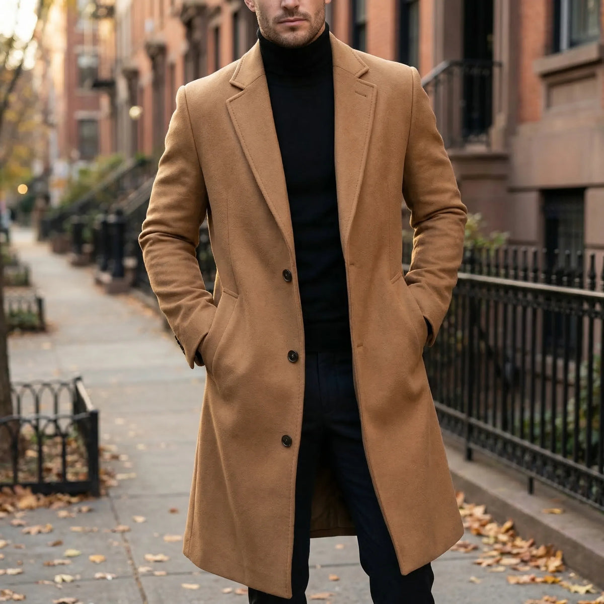 Long Single-Breasted Coat with Lapels - Russell