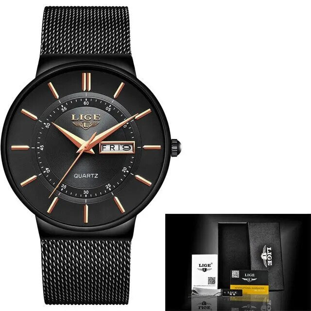 Luxury Men's Ultra-Thin Waterproof Stainless Steel Quartz Watch – Elegant Date Display Sports Wristwatch