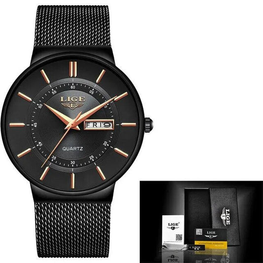 Luxury Men's Ultra-Thin Waterproof Stainless Steel Quartz Watch – Elegant Date Display Sports Wristwatch